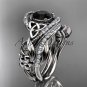 PLatinum diamond celtic trinity knot engagement set with a Black Diamond center stone CT7211S