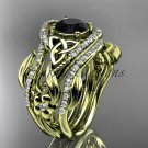 14kt yellow gold diamond celtic trinity knot wedding ring,Black Diamond,double matching band CT7211S