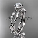 14k white gold diamond leaf and vine engagement ring with a Moissanite center stone ADLR353