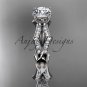 Platinum diamond leaf and vine engagement ring with a Moissanite center stone ADLR353