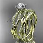 14k yellow gold diamond leaf and vine wedding ring, engagement set ADLR353S