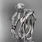 Platinum  diamond leaf and vine wedding ring, engagement set ADLR353S