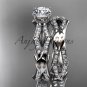 Platinum  diamond leaf and vine wedding ring, engagement set ADLR353S