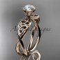 14kt rose gold diamond celtic trinity knot engagement ring with a Moissanite center stone CT7221