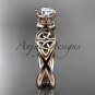 14kt rose gold diamond celtic trinity knot engagement ring with a Moissanite center stone CT7221