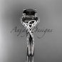 14kt white gold diamond celtic trinity knot engagement ring with a Black Diamond center stone CT7224