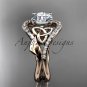 14kt rose gold diamond celtic trinity knot engagement ring with a Moissanite center stone CT724