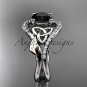 14kt white gold diamond celtic trinity knot engagement ring with a Black Diamond center stone CT7244