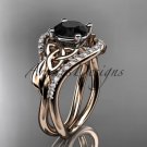 14kt rose gold diamond celtic trinity knot engagement ring with a Black Diamond center stone CT7244