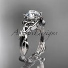 14kt white gold diamond celtic trinity knot engagement ring with a Moissanite center stone CT7251