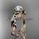 14kt rose gold diamond celtic trinity knot engagement ring with a Moissanite center stone CT7251