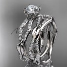 14k white gold diamond leaf and vine engagement set with a F Moissanite center stone ADLR353S