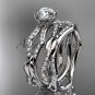 14k white gold diamond leaf and vine engagement set with a F Moissanite center stone ADLR353S