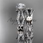 14k white gold diamond leaf and vine engagement set with a F Moissanite center stone ADLR353S