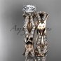 14k rose gold diamond leaf and vine engagement set with a F Moissanite center stone ADLR353S