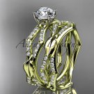 14k yellow  gold diamond leaf and vine engagement set with a F Moissanite center stone ADLR353S