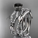 14k white gold diamond leaf and vine  engagement set with a Black Diamond center stone ADLR353S