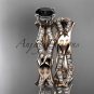 14k rose gold diamond leaf and vine engagement set with a Black Diamond center stone ADLR353S