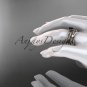 14k rose gold diamond leaf and vine engagement set with a Black Diamond center stone ADLR353S