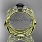 14k yellow gold diamond leaf and vine engagement set with a Black Diamond center stone ADLR353S