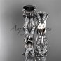 Platinum diamond leaf and vine engagement set with a Black Diamond center stone ADLR353S
