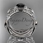 Platinum diamond leaf and vine engagement set with a Black Diamond center stone ADLR353S
