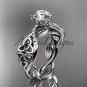 14kt white gold diamond celtic trinity knot engagement ring with a Moissanite center stone CT7270