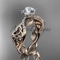 14kt rose gold diamond celtic trinity knot engagement ring with a Moissanite center stone CT7270