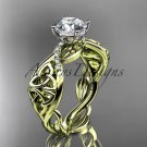 14kt yellow gold diamond celtic trinity knot engagement ring with a Moissanite center stone CT7270