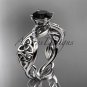 14kt white gold diamond celtic trinity knot engagement ring with a Black Diamond center stone CT7270