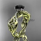 14k yellow gold diamond celtic trinity knot engagement ring with a Black Diamond center stone CT7270