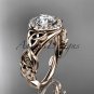 14kt rose gold diamond celtic trinity knot engagement ring with a Moissanite center stone CT7300
