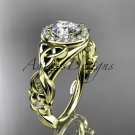 14kt yellow gold diamond celtic trinity knot engagement ring with a Moissanite center stone CT7300