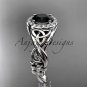 14kt white gold diamond celtic trinity knot engagement ring with a Black Diamond center stone CT7300