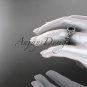 14kt white gold diamond celtic trinity knot engagement ring with a Black Diamond center stone CT7300