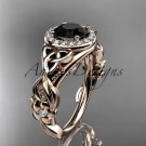 14kt rose gold diamond celtic trinity knot engagement ring with a Black Diamond center stone CT7300