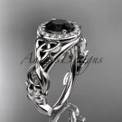 Platinum  diamond celtic trinity knot engagement ring with a Black Diamond center stone CT7300