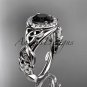 Platinum  diamond celtic trinity knot engagement ring with a Black Diamond center stone CT7300