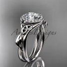 14kt white gold diamond celtic trinity knot engagement ring with a Moissanite center stone CT7314