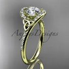 14kt yellow gold diamond celtic trinity knot engagement ring with a Moissanite center stone CT7317