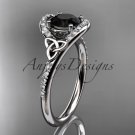 14kt white gold diamond celtic trinity knot engagement ring with a Black Diamond center stone CT7317