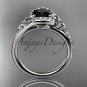 14kt white gold diamond celtic trinity knot engagement ring with a Black Diamond center stone CT7317