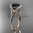 14kt rose gold diamond celtic trinity knot engagement ring with a Black Diamond center stone CT7317