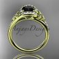 14k yellow gold diamond celtic trinity knot engagement ring with a Black Diamond center stone CT7317