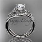 14kt white gold diamond celtic trinity knot engagement ring with a Moissanite center stone CT7320