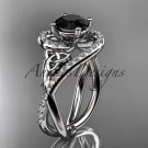 14kt white gold diamond celtic trinity knot engagement ring with a Black Diamond center stone CT7320