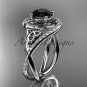 14kt white gold diamond celtic trinity knot engagement ring with a Black Diamond center stone CT7320