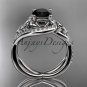 14kt white gold diamond celtic trinity knot engagement ring with a Black Diamond center stone CT7320