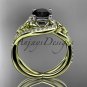 14k yellow gold diamond celtic trinity knot engagement ring with a Black Diamond center stone CT7320