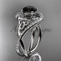 Platinum diamond celtic trinity knot engagement ring with a Black Diamond center stone CT7320